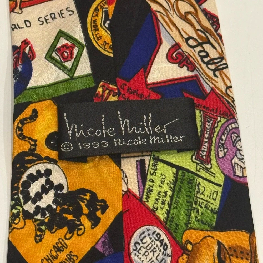 Vintage 90s 100% Silk Nicole Miller Tie World Series Yankees Giants World Series